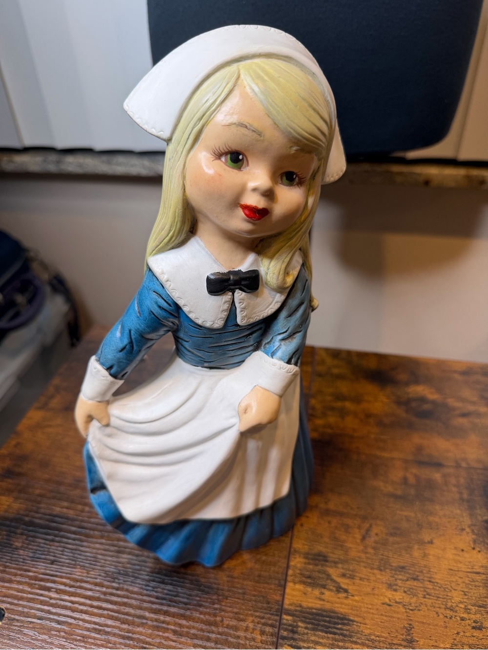 Atlantic Mold vintage ceramic pilgrim girl figurines 1970s hand-painted 12inches